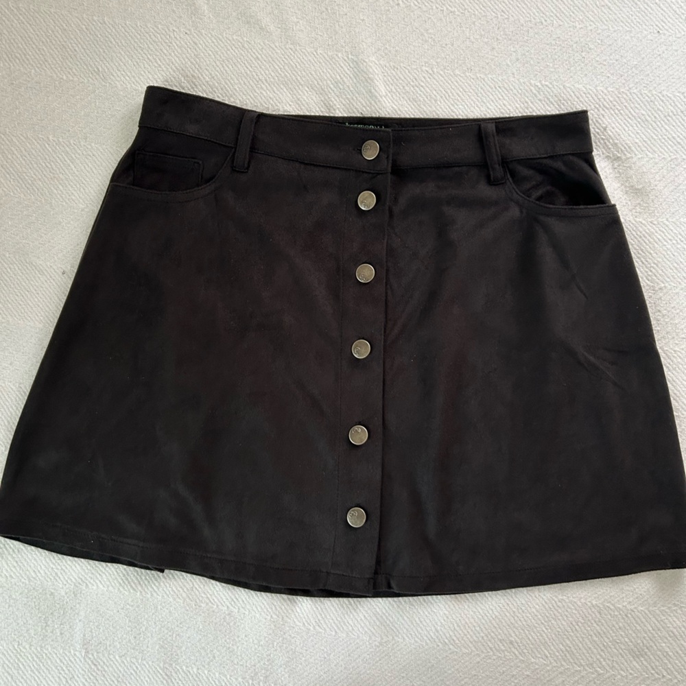 Black Button-Front Mini Skirt